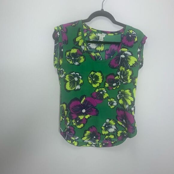 J Crew petite size 0 green floral blouse top (i1) - Picture 9 of 16